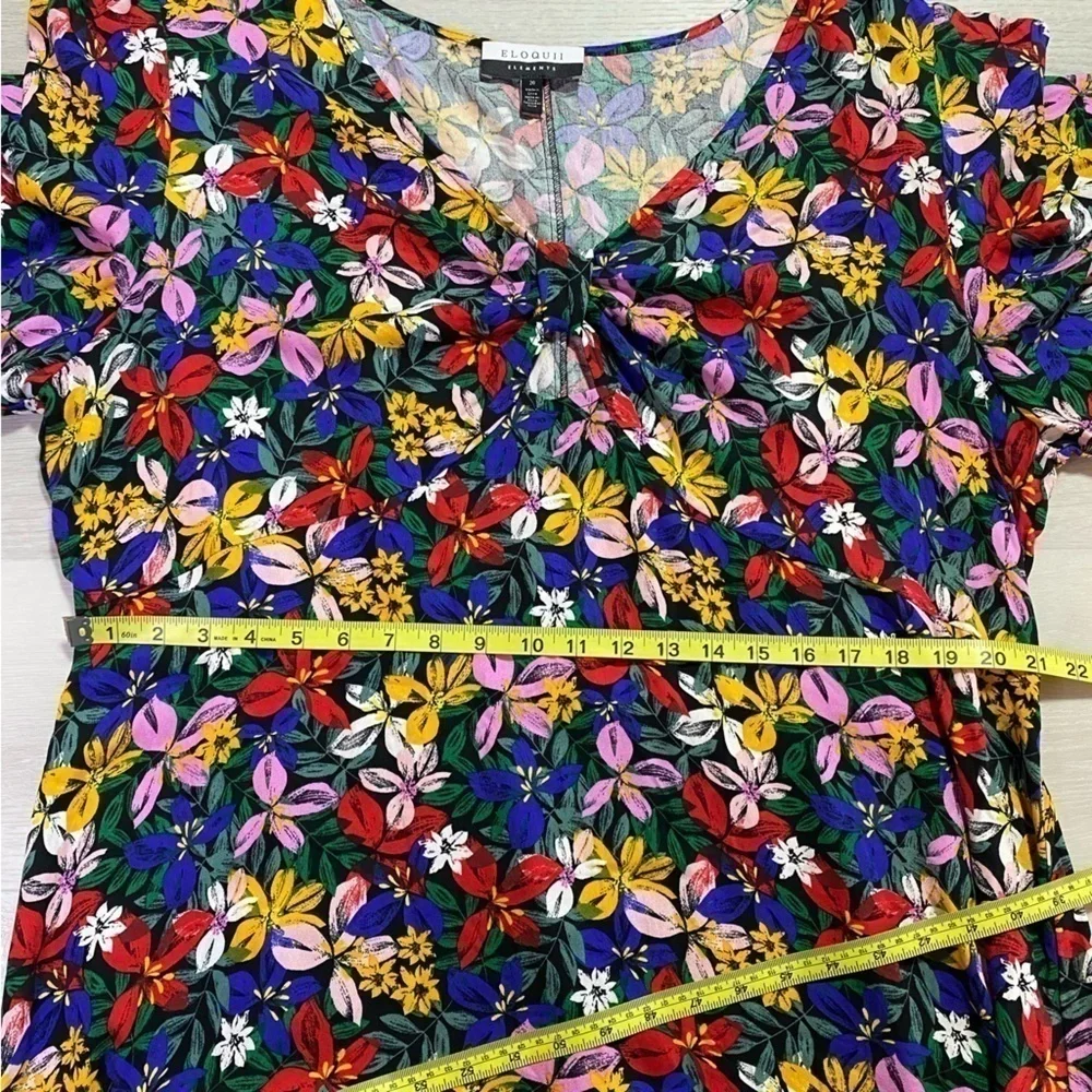 ELOQUII Elements Plus Size Knot Front Floral Print Flounce Dress, Size 20